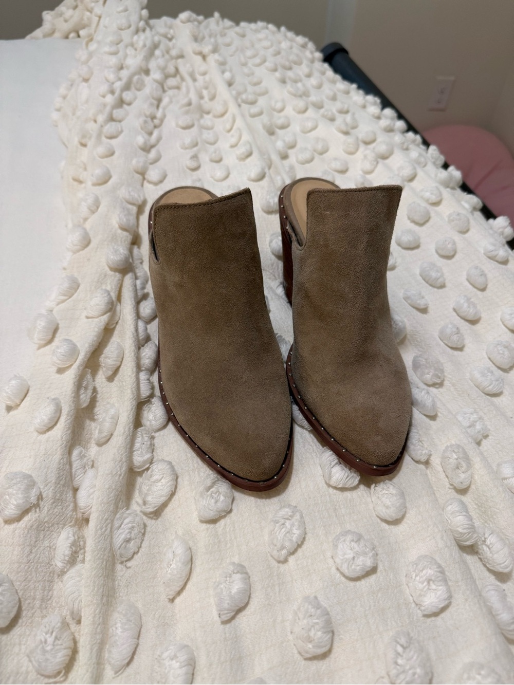 Women’s Taupe Suede Mule Booties - Stylish Slip-On Heels